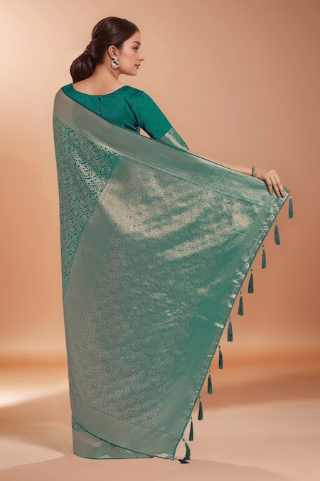 Samyukta Singhania Teal Zari Woven Banarasi Silk Saree With Blouse 