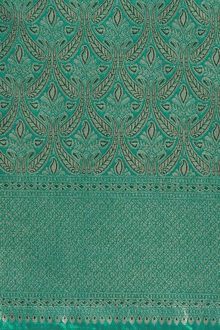 Samyukta Singhania_Teal Tassels, Zari Round Neck Woven Banarasi Silk Saree With Blouse _Online_at_Aza_Fashions