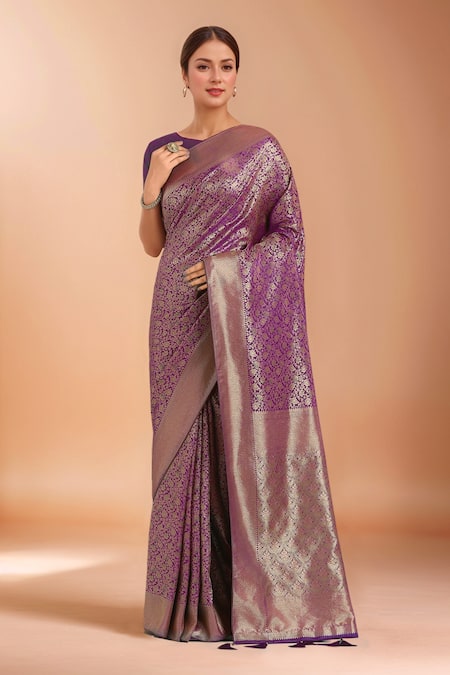 Samyukta Singhania Zari Woven Purple Banarasi Silk Saree With Blouse 