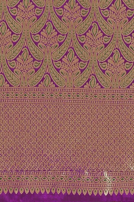 Samyukta Singhania_Purple Tassels, Zari Round Neck Woven Banarasi Silk Saree With Blouse _Online_at_Aza_Fashions