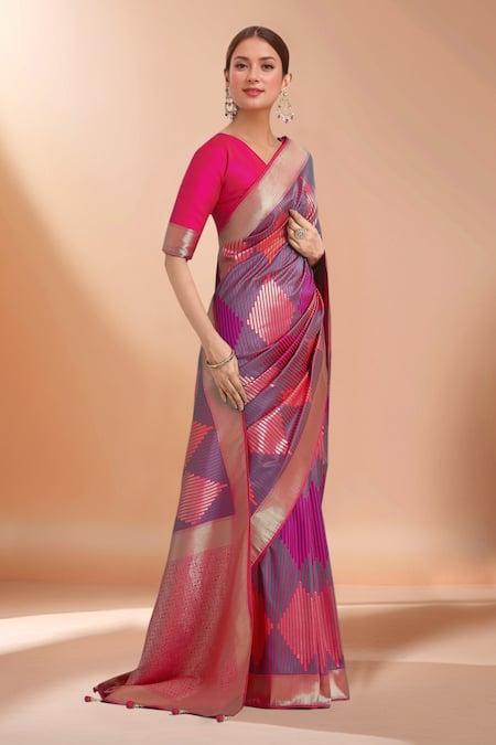 Samyukta Singhania Zari Woven Pink Banarasi Silk Saree With Blouse 