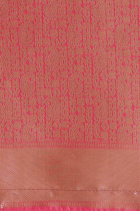 Samyukta Singhania_Pink Zari V-neck Woven Banarasi Silk Saree With Blouse _Online_at_Aza_Fashions