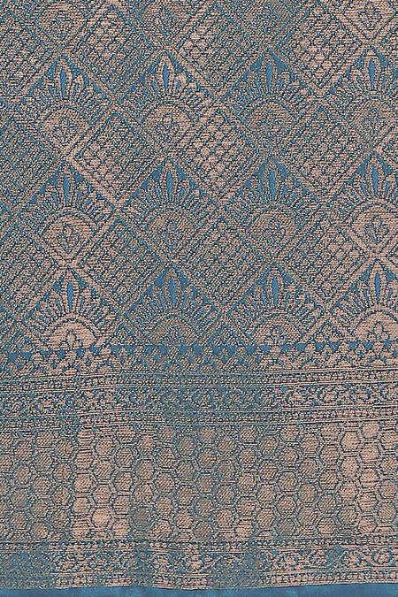 Samyukta Singhania_Blue Tassels, Zari V-neck Woven Banarasi Satin Silk Saree With Blouse _Online_at_Aza_Fashions