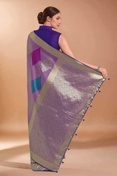 Samyukta Singhania Lavender Zari Woven Banarasi Silk Saree With Blouse 