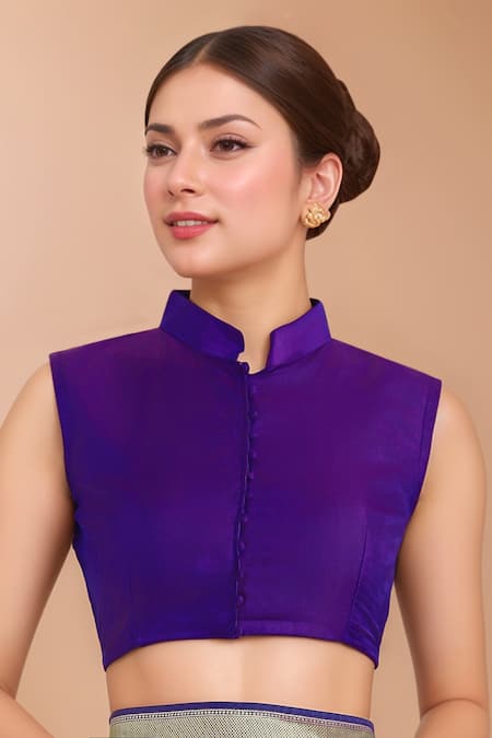 Samyukta Singhania_Lavender Zari Round Neck Woven Banarasi Silk Saree With Blouse _at_Aza_Fashions