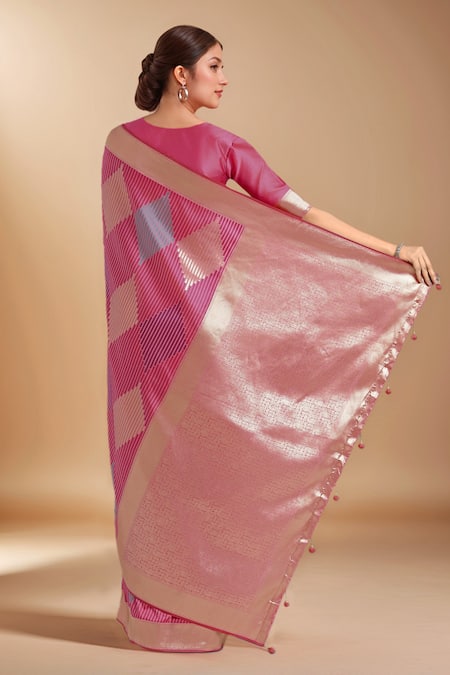 Samyukta Singhania Zari Woven Pink Banarasi Silk Saree With Blouse 