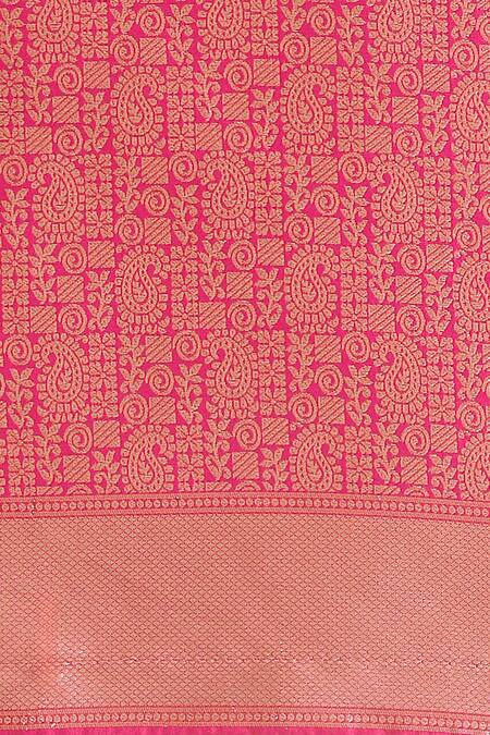 Samyukta Singhania_Pink Zari V-neck Woven Banarasi Silk Saree With Blouse _Online_at_Aza_Fashions