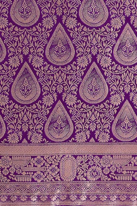 Samyukta Singhania_Purple Embroidery, Zari V-neck Woven Banarasi Saree With Blouse _Online_at_Aza_Fashions