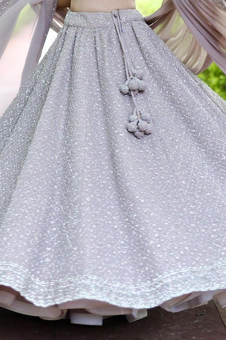 Buy_Amaltas Couture_Purple Georgette Sequins, Cut Work Sweetheart Neck Embroidered Lehenga Set_Online_at_Aza_Fashions