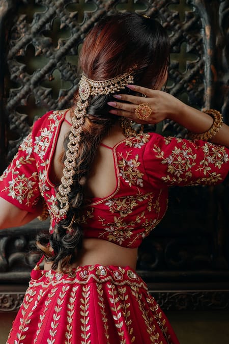 Amaltas Couture Raw Silk Embroidered Lehenga Set 