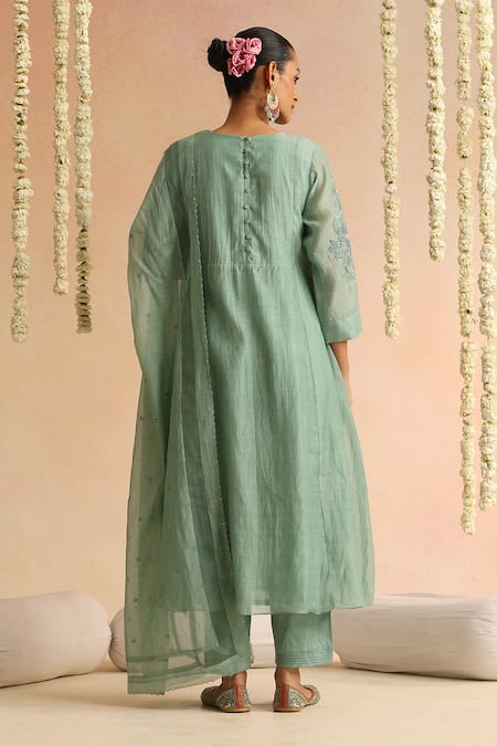 Beige Floral Embroidered Kurta Set 