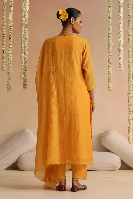 Beige Sequin Embroidered Kurta Set 