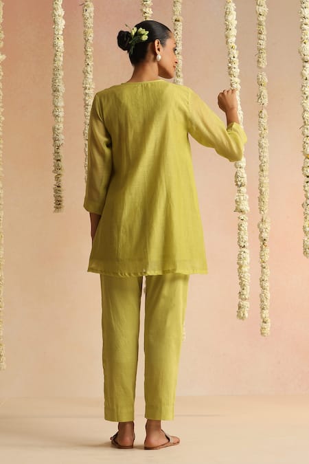 Beige Floral Embroidered Top & Pant Set 