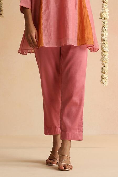 Beige Pink Cotton Satin Beads, Sequins Round Neck Neckline Embroidered Top With Pant Online at Aza Fashions Beige_Pink Cotton Satin Beads, Sequins Round Neck Neckline Embroidered Top With Pant _Online_at_Aza_Fashions