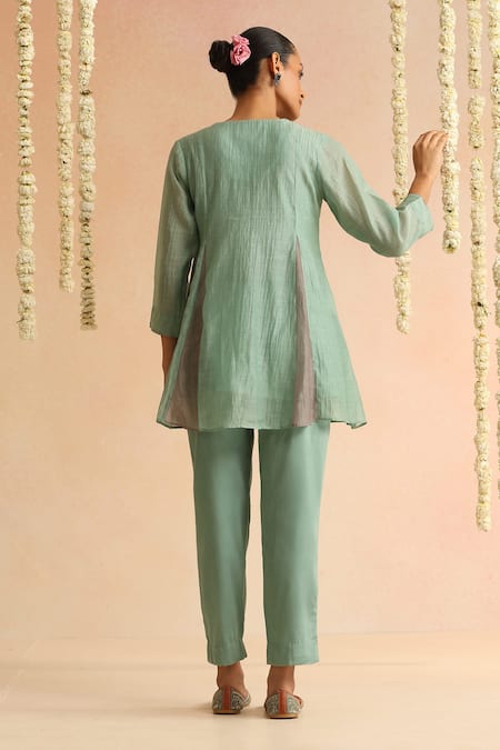 Beige Placement Embroidered Top With Pant 