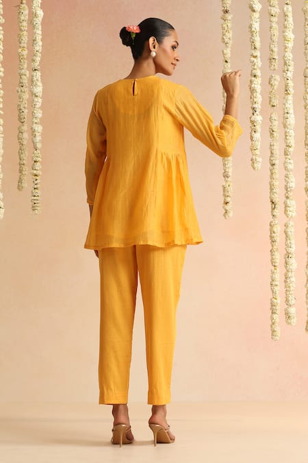 Beige Sequin Embroidered Top & Pant Set 