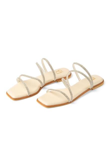 Buy_Label Deepti Bajaj_Cream Ice Dusk Rhinestone Embellished Flats _Online_at_Aza_Fashions