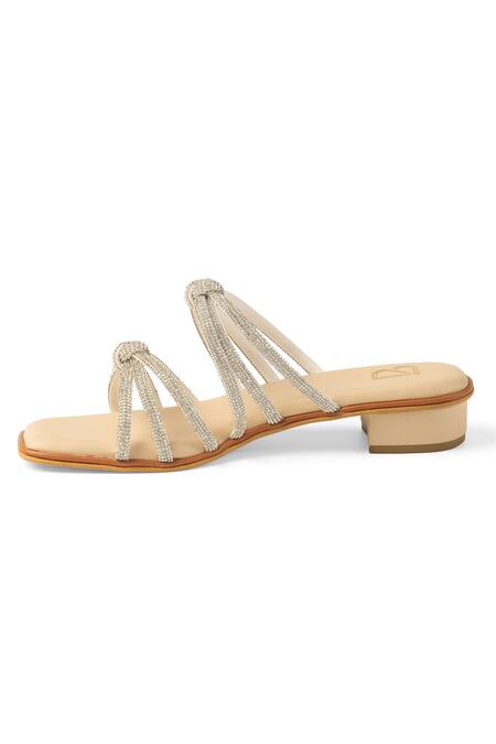 Label Deepti Bajaj Cream Rhinestones Starlit Knot Embellished Heels Online at Aza Fashions Label Deepti Bajaj_Cream Rhinestones Starlit Knot Embellished Heels _Online_at_Aza_Fashions