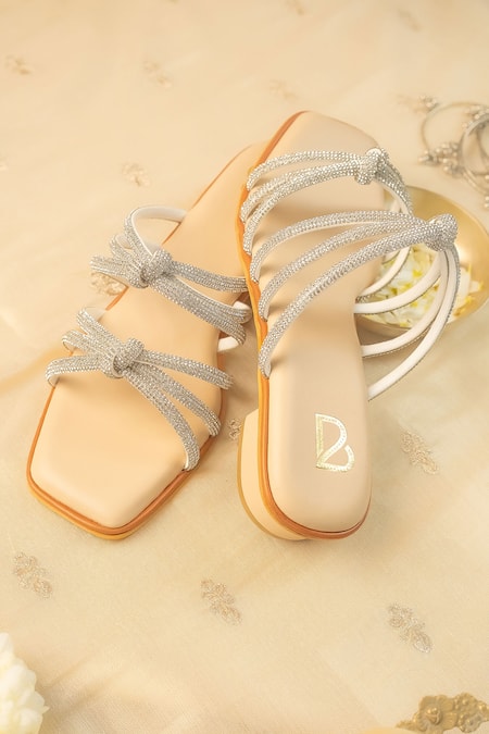 Label Deepti Bajaj Cream Rhinestones Starlit Knot Embellished Heels at Aza Fashions Label Deepti Bajaj_Cream Rhinestones Starlit Knot Embellished Heels _at_Aza_Fashions