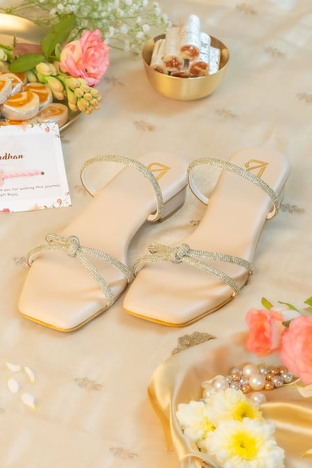 Label Deepti Bajaj Gold Rhinestones Gilded Glow Strap Embellished Heels at Aza Fashions Label Deepti Bajaj_Gold Rhinestones Gilded Glow Strap Embellished Heels _at_Aza_Fashions