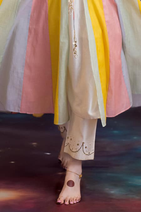 Shop_Kacha Tanka_Multi Color Chanderi Embroidery Open , Round Azha Jacket Kurta Set _Online_at_Aza_Fashions