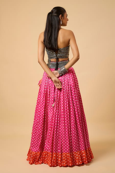 Monk & Mei By Sonia Anand Urvashi Floral Print Lehenga Set With Potli 