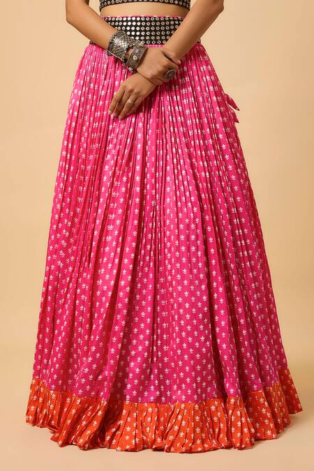 Buy_Monk & Mei By Sonia Anand_Multi Color Georgette, Cotton Satin Urvashi Floral Print Lehenga Set With Potli _Online_at_Aza_Fashions