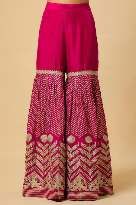 Monk & Mei By Sonia Anand_Pink Silk Organza Embroidery Square Neck Aishwarya Kurta Sharara Set _Online_at_Aza_Fashions