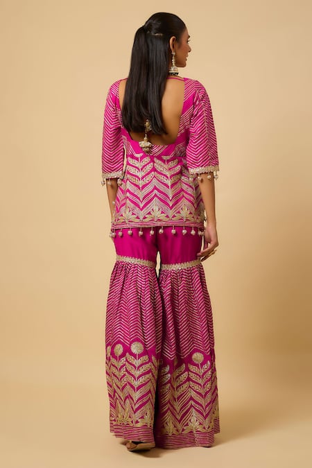 Monk & Mei By Sonia Anand Rani Chevron Embroidered Kurta Sharara Set 