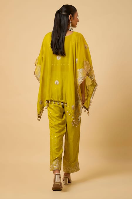 Monk & Mei By Sonia Anand Diya Embroidered Cape & Pant Set 