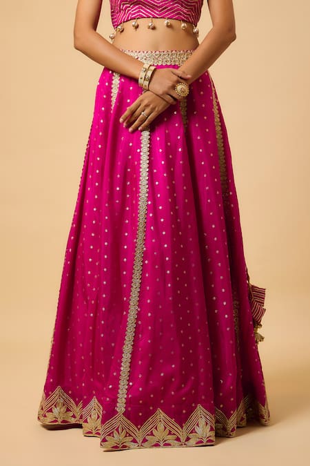 Monk & Mei By Sonia Anand Pink Silk, Organza Sequins, Beads, Tassels Square Sona Embroidered Lehenga Set Online at Aza Fashions Monk & Mei By Sonia Anand_Pink Silk, Organza Sequins, Beads, Tassels Square Sona Embroidered Lehenga Set _Online_at_Aza_Fashions