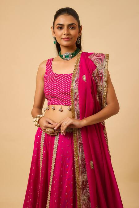 Buy Monk & Mei By Sonia Anand Pink Silk, Organza Sequins, Beads, Tassels Square Sona Embroidered Lehenga Set Online at Aza Fashions Buy_Monk & Mei By Sonia Anand_Pink Silk, Organza Sequins, Beads, Tassels Square Sona Embroidered Lehenga Set _Online_at_Aza_Fashions