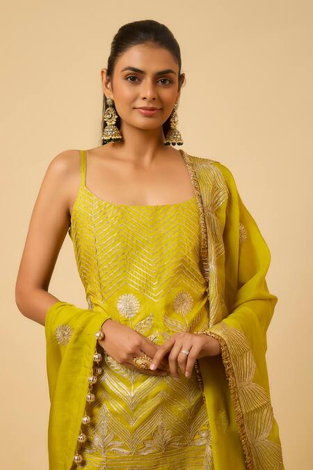 Buy Monk & Mei By Sonia Anand Yellow Silk, Organza Embroidery, Tassels Square Aishwarya Kurta Sharara Set Online at Aza Fashions Buy_Monk & Mei By Sonia Anand_Yellow Silk, Organza Embroidery, Tassels Square Aishwarya Kurta Sharara Set _Online_at_Aza_Fashions