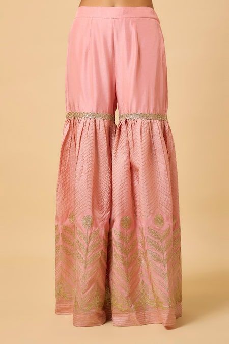 Monk & Mei By Sonia Anand Pink Silk, Organza Embroidery Square Neck Aishwarya Kurta Sharara Set Online at Aza Fashions Monk & Mei By Sonia Anand_Pink Silk, Organza Embroidery Square Neck Aishwarya Kurta Sharara Set _Online_at_Aza_Fashions