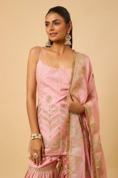 Buy Monk & Mei By Sonia Anand Pink Silk, Organza Embroidery Square Neck Aishwarya Kurta Sharara Set Online at Aza Fashions Buy_Monk & Mei By Sonia Anand_Pink Silk, Organza Embroidery Square Neck Aishwarya Kurta Sharara Set _Online_at_Aza_Fashions