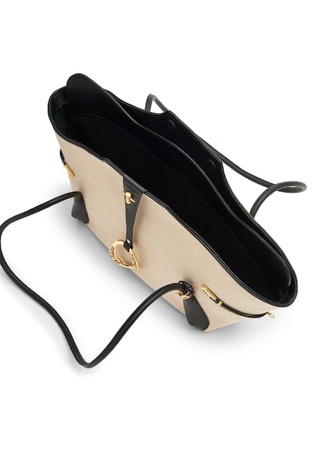 Outhouse_Beige Chains The Boss Canvas Tote Bag _Online_at_Aza_Fashions