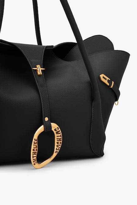 Buy_Outhouse_Black The Boss Leather Tote Bag _Online_at_Aza_Fashions