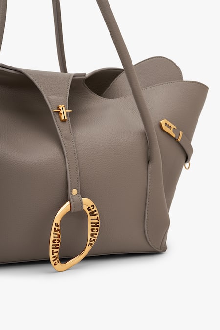 Outhouse_Taupe The Boss Leather Tote Bag _at_Aza_Fashions