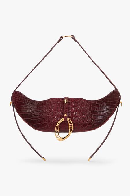 Outhouse_Maroon The Boss Swing Leather Bag _Online_at_Aza_Fashions