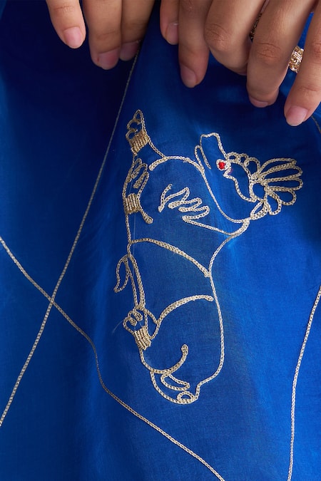 Shop Sitaraa Cobalt Embroidery V-neck Nilaya Blue Kurta With Pant Online at Aza Fashions Shop_Sitaraa_Cobalt Embroidery V-neck Nilaya Blue Kurta With Pant _Online_at_Aza_Fashions