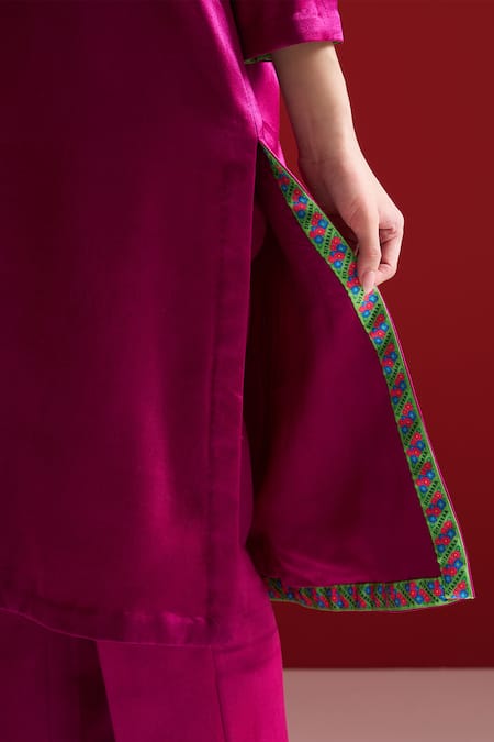Shop_Sitaraa_Purple Embroidery Round Neck Varnika Mulberry Wood Kurta With Pant _Online_at_Aza_Fashions