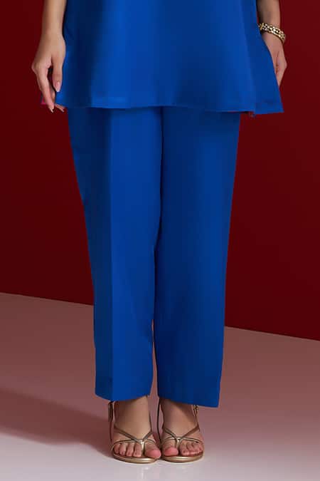 Buy_Sitaraa_Cobalt Embroidery Round Neck Hamsika Blue Kurta With Pant _Online_at_Aza_Fashions