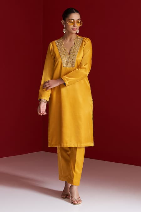 Sitaraa Jwala Mustard Embroidered Kurta With Pant