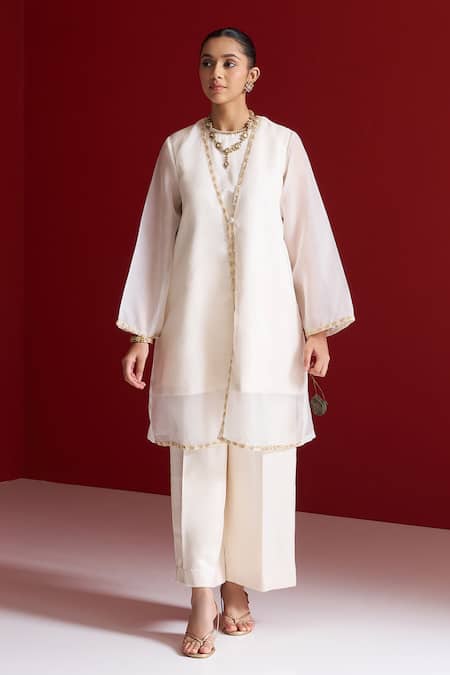 Sitaraa Kamya Ivory Embroidered Jacket Pant Set
