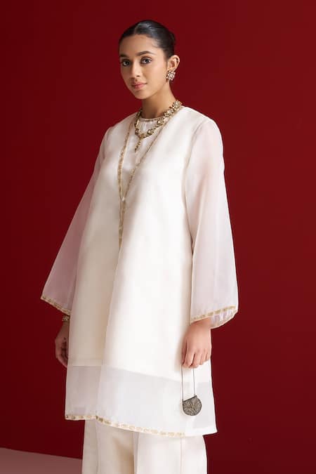 Buy_Sitaraa_Ivory Silk Organza Embroidery Round Neck Kamya Jacket Pant Set _Online_at_Aza_Fashions