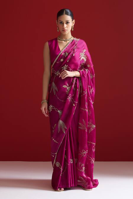 Sitaraa Irajaa Mulberry Wood Purple Embroidered Saree With Blouse
