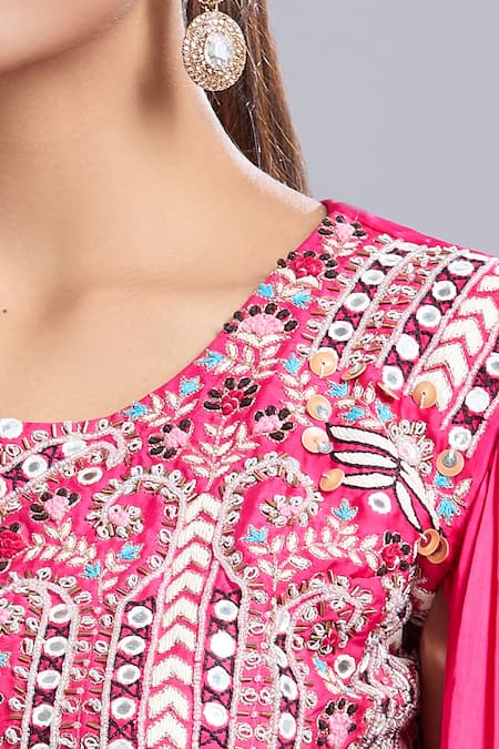 Buy Samyukta Singhania Pink Satin, Georgette Beads, Embroidery Round Neck Blouse And Skirt Set Buy_Samyukta Singhania_Pink Satin, Georgette Beads, Embroidery Round Neck Blouse And Skirt Set