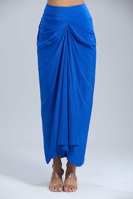 Shop_Samyukta Singhania_Blue Crepe Embroidery Round Neck Jacket And Skirt Set _Online_at_Aza_Fashions