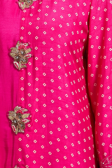 Shop Samyukta Singhania Pink Crepe Round Neck Asymmetric Tunic With Pant Online at Aza Fashions Shop_Samyukta Singhania_Pink Crepe Round Neck Asymmetric Tunic With Pant _Online_at_Aza_Fashions