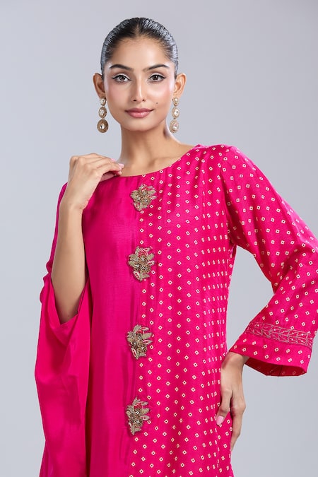 Buy Samyukta Singhania Pink Crepe Round Neck Asymmetric Tunic With Pant Buy_Samyukta Singhania_Pink Crepe Round Neck Asymmetric Tunic With Pant